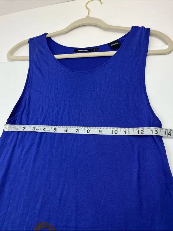 Desigual Royal Blue Sleeveless A-Line Dress Floral Womens Small‎ Stretch Summer - Image 5