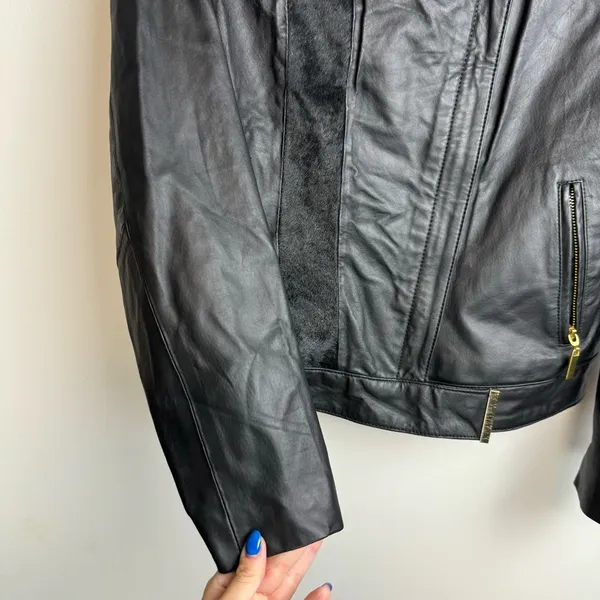IMAN Genuine Leather Zip Jacket Sz XS Womens Fur Moto - Image 8
