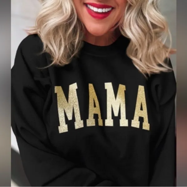 Black MAMA Gold Glitter Crewneck Sweatshirt NWT Large - Image 6