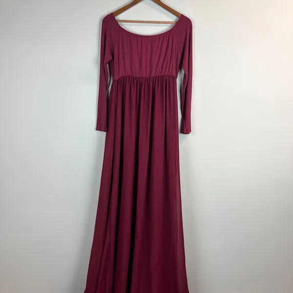 PinkBlush Maxi Dress Womens XL Maroon Off Shoulder Sheer A-Line Unlined Flowy - Image 6