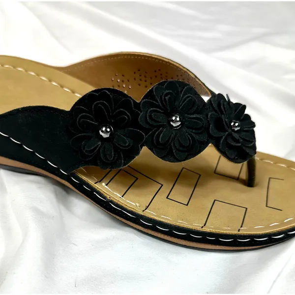 Lightweight Low Wedge Thong Sandals Black 10 - Image 12