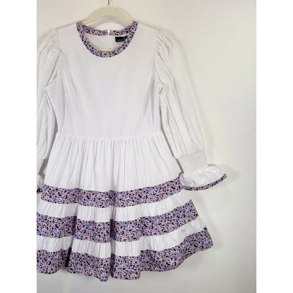 Tuckernuck Pomander Place Mini Dress White Floral Tiered Fran Puff Sleeve XS - Image 6