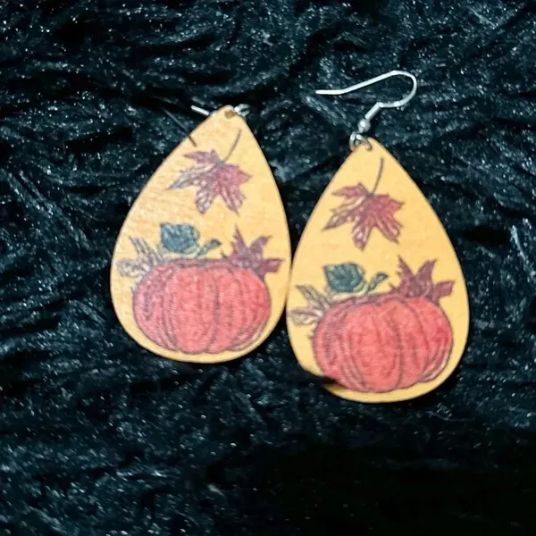 Handmade Thanksgiving‎ drop earrings Orange - Image 2