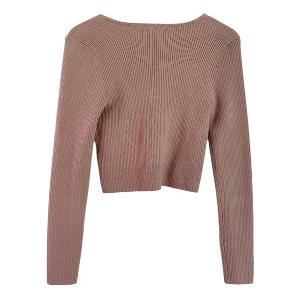 NWT Aeropostale Cropped Keyhole Front Deep V Neck Sweater Pink Tan Size Medium - Image 2