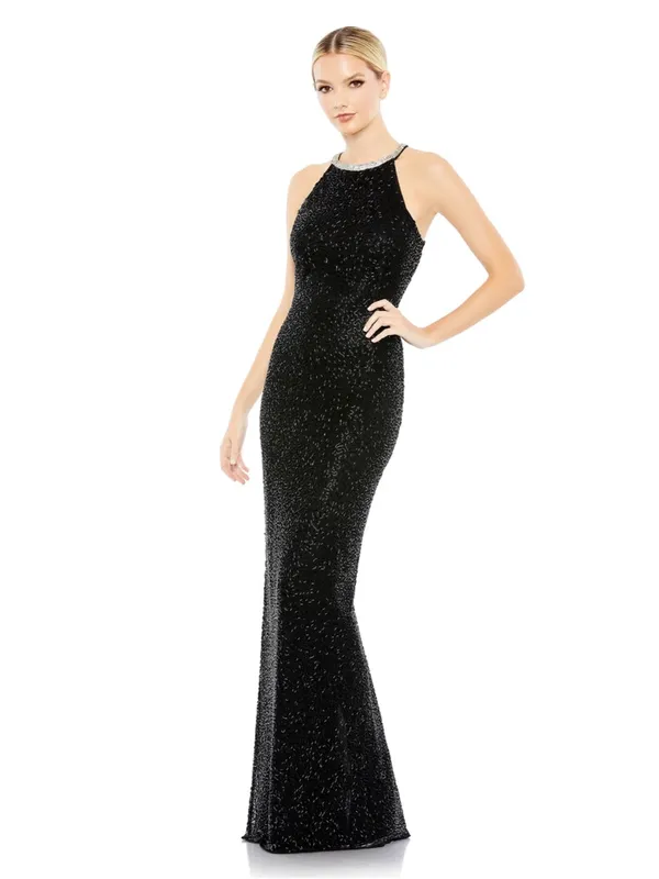 NWT Mac Duggal Beaded Sleeveless High Neck Column Gown 10 Black Maxi Dress 93742 - Image 12