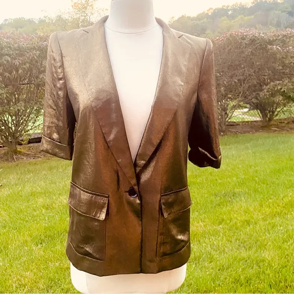 BCBG Maxazria Foley gold metallic blazer - Image 2