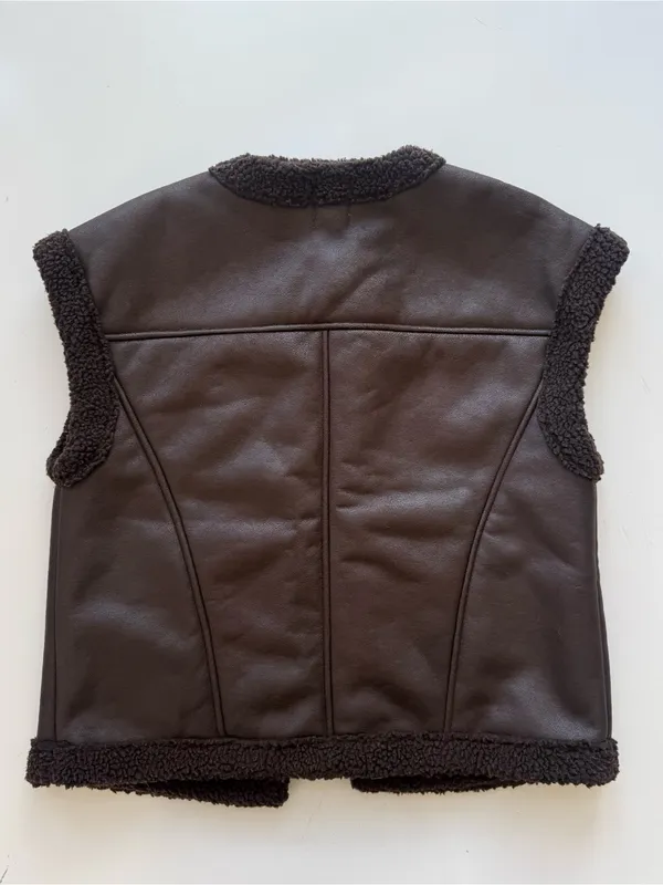 Future Collective Reese Blutstein Faux Shearling Vest Dark Brown Size Small - Image 8