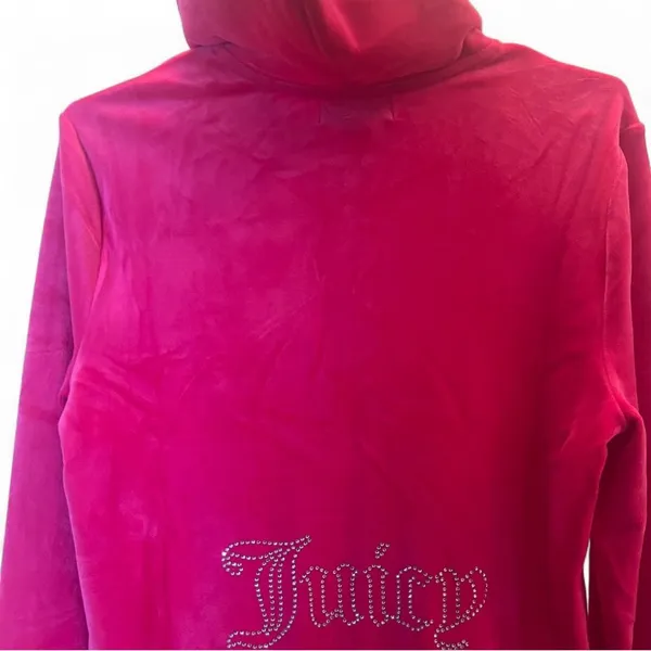Juicy‎ Couture Velour Zip Hoodie Pink Rhinestone Logo NWT Size M - Image 4