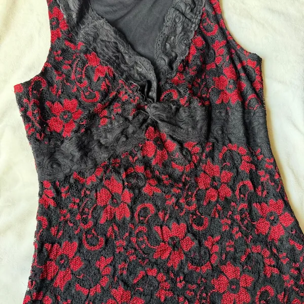 vintage y2k whimsygoth witchy fairycore black & red lace tank top size small - Image 3