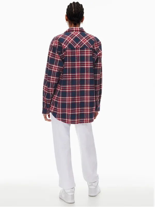 Aritzia TNA Oversized Fit Red Plaid Shirt Flannel Button Up Top Women's Size S - Image 5