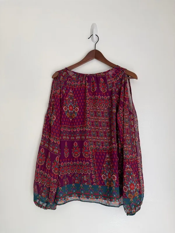 1.State Floral Paisley Boho Cold Shoulder Ruffle Blouse Top Size L NEW - Image 4
