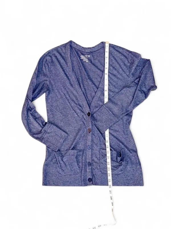 Old Navy Heathered Blue Oversized V-Neck Button Down Cardigan Sz XS - Image 3