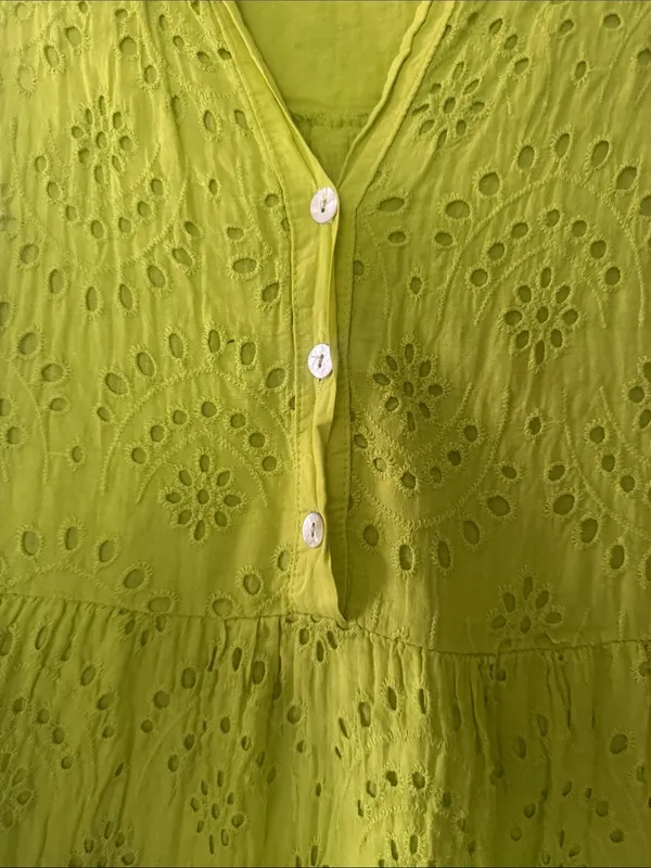 Sleeveless Eyelet Midi Dress in Lime Green - Image 3