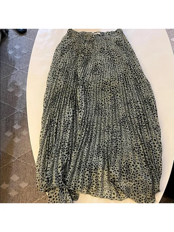 Abercrombie & Fitch Leopard Print Flowy Pleated Midi Maxi Skirt Green Black XS - Image 2