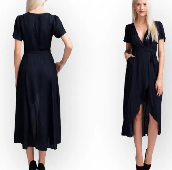 Honeypunch Come Together Navy Blue Midi Wrap Dress, Size S - Image 2