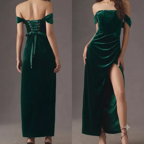 BHLDN Anthropologie Lana NWT Emerald Green Velvet Corset Lace Up Back Gown L NEW - Image 2