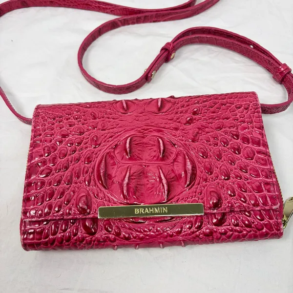 Brahmin Phlox Pink Minuette crocodile crossbody purse mild wear. flap zip pocket - Image 2