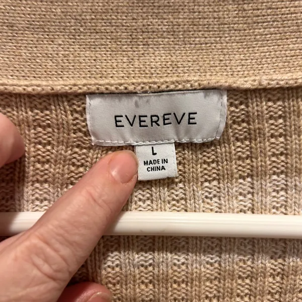 Evereve Large Kiki Cardigan Beige‎ Striped Waffle Knit Cotton Modal Sweater - Image 5