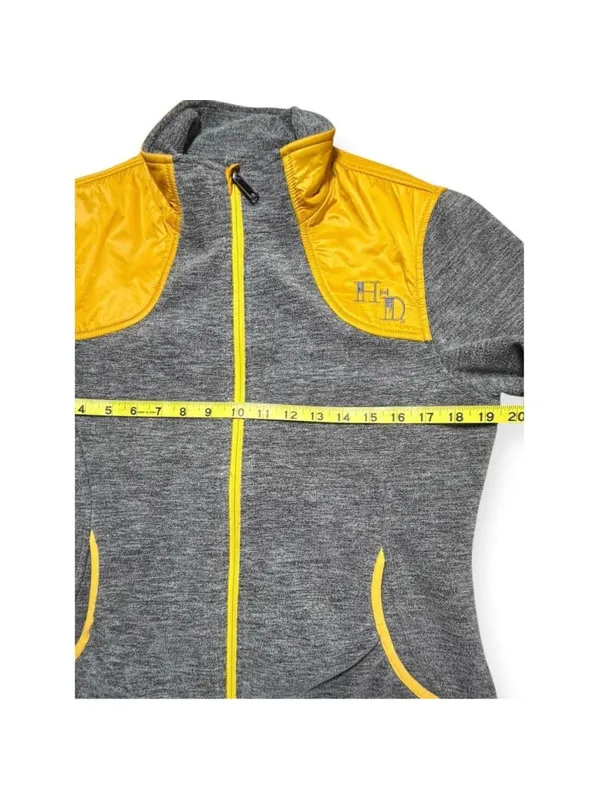 Harley-Davidson Womens Gray Fleece Yellow Quilted Shoulder Zip Jacket Medium Ha - Image 7