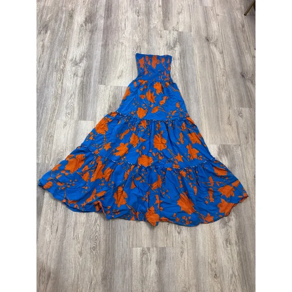 Anthropologie Adel The Label XS Blue Orange Floral Smocked Strapless Maxi Dress - Image 2