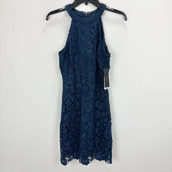 Lulus Love Poem Navy Blue Lace Mini Dress Party Cocktail Romantic Medium NWT - Image 5