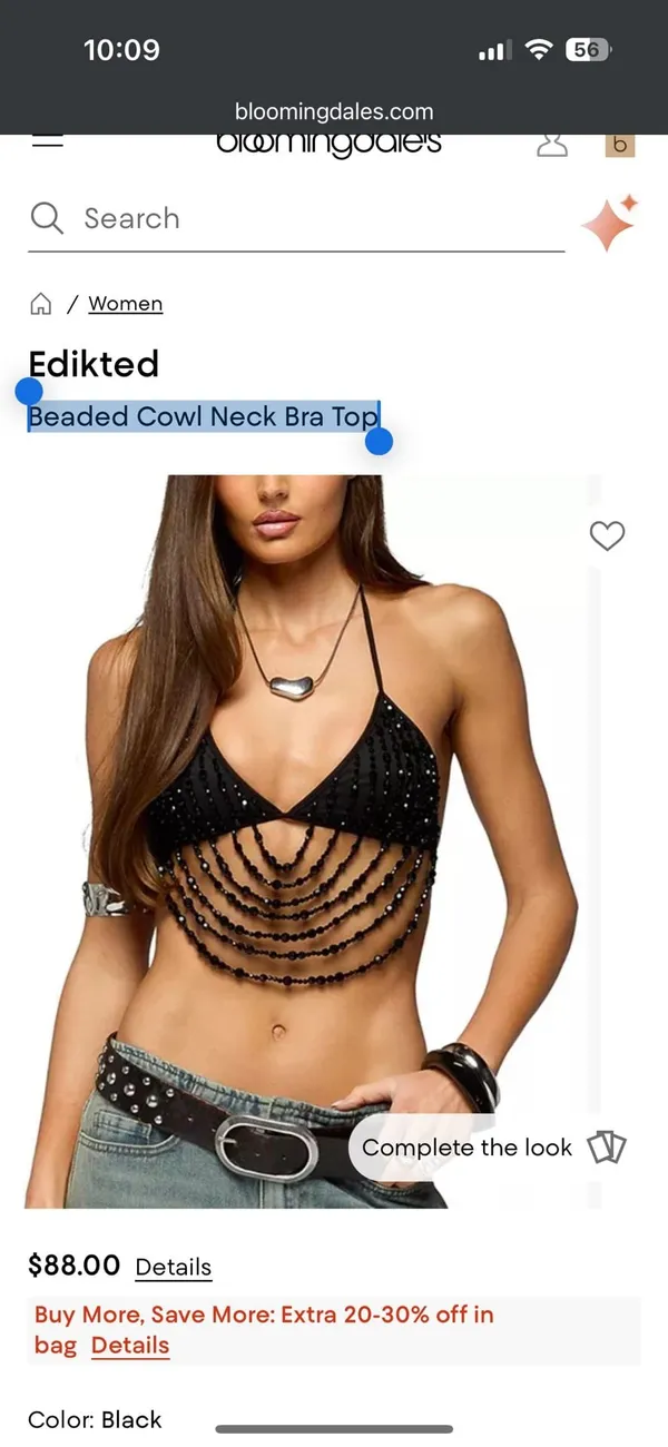 Edikted Women's Beaded Bra Cowl Neck Halter Top Large Black Party Festival - Image 3