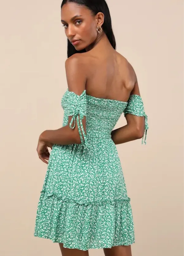 Lulus sweetest feelings Green Floral Off-the-Shoulder Mini Dressq - Image 3