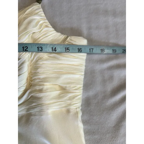 Anne Klein Silk V-Neck Midi Dress Champagne Gathered Zip‎ Flowy Size 12 - Image 5