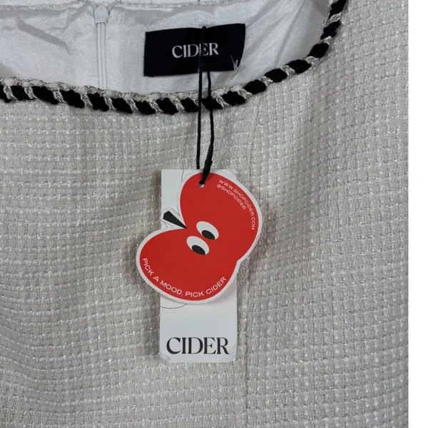 Cider Dress S Ivory Metallic Tweed Braided Trim Square Neck Mini Pockets NEW - Image 4