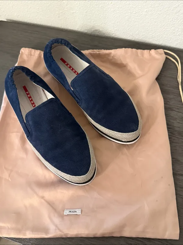 PRADA Navy Blue Suede Espadrille Platform Slip on Sneakers IT‎ 37 US 7 - Image 12