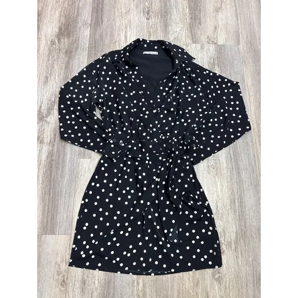 Abercrombie & Fitch Black Polka Dot Long Sleeve Wrap Mini Dress XS Tall - Image 2