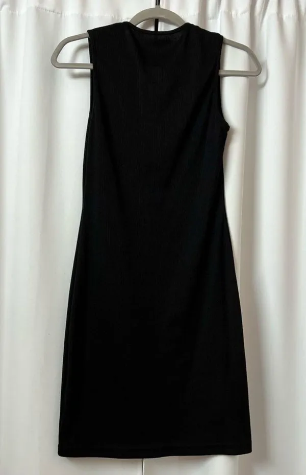 Solid Black Sleeveless Zip Up Mini Bodycon Dress Size M - Image 5