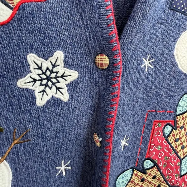 Vintage Crystal Kobe blue knit patchwork button down sweater vest Christmas M Size M - Image 5