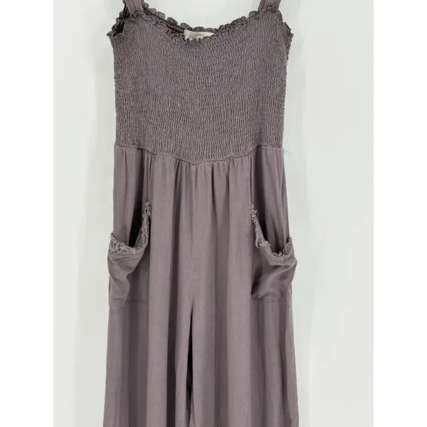 Rustic Rack Wide Leg Jumpsuit Womens Large Gray Smocked Boho Slouchy Lounge‎ - Image 6