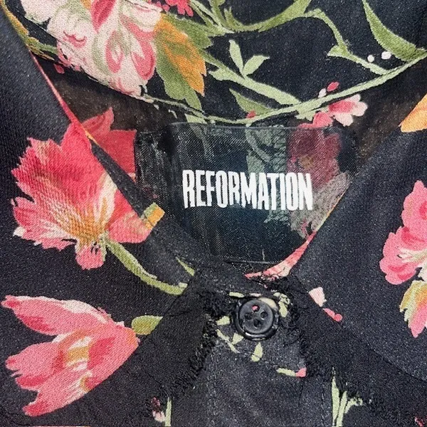 Reformation Mckendrie Floral Sheer Collar Short Sleeve Mini Shirt‎ Dress Black 2 - Image 11