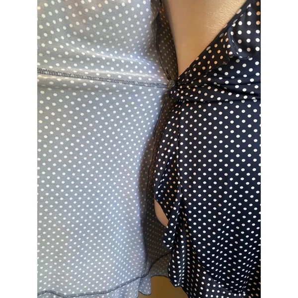 Y2K Navy White Polka Dot Ruffle Wrap Mini Dress Sleeveless whimsi dainty cute sm - Image 4