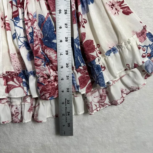MISA Los Angeles Floral Ruffle Mini Dress White Burgundy Blue Smocked Waist S - Image 5