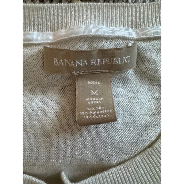 Banana Republic Womens Silk Blend Cardigan Sweater Cream Petite‎ Medium PM - Image 7