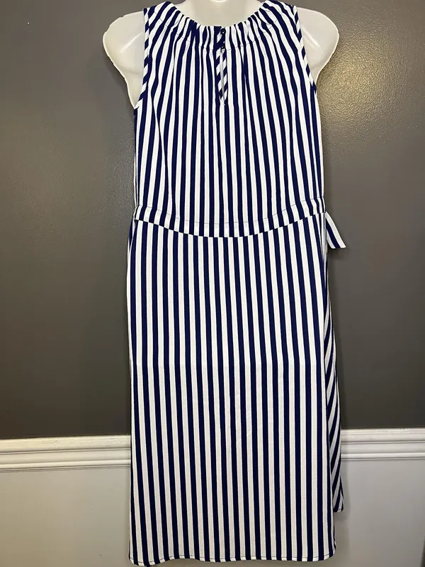 Juicy Couture Dress Womens Small Blue Stripe Belted Sleeveless Shift Nautical - Image 8