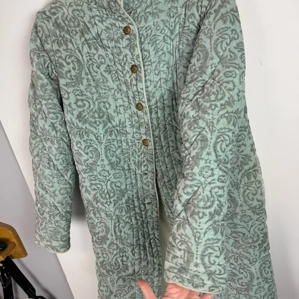 Antik Batik Cotton Velvet Quilted Paisley Print Jacket Coat Sz Small Seafoam - Image 8