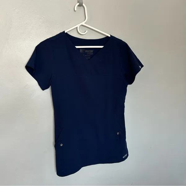 Grey's Anatomy Deep Blue V-Neck Women's Top Small - Image 3