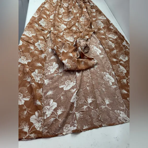 Pink Lily 100% viscose Strapless Floral Dress - Brown and Cream - Image 5