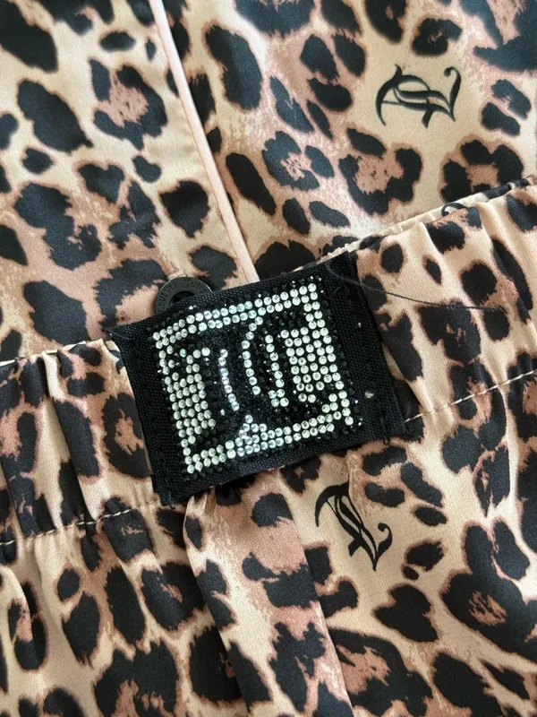 Juicy Couture Leopard Satin Pajama Set Pink Animal Print Shorts Set NWT - Image 3