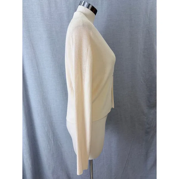 Elie‎ Tahari Merino Wool Cardigan Cream Open Front Hook Closure XL - Image 9