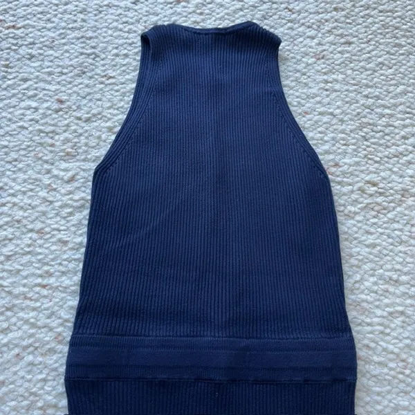 REISS Josephine Ribbed Knit Drawstring Midi‎ Dress Sleeveless Navy Blue XS - Image 6