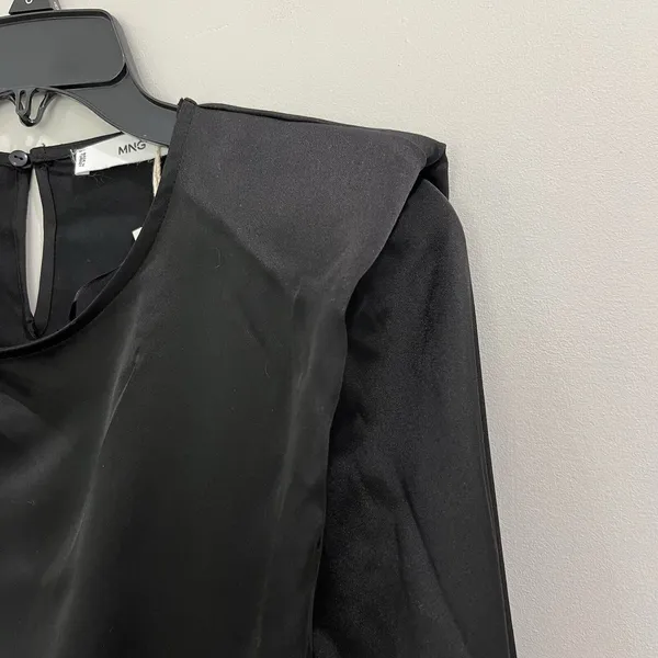 Mango Black Blouse 234pady Size 2 New With Tags Satin Long‎ Sleeve Top - Image 3