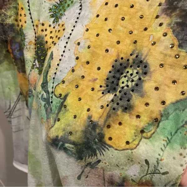 Cute vintage Y2K floral burnout bling top short sleeve mountains wildflower moss - Image 11