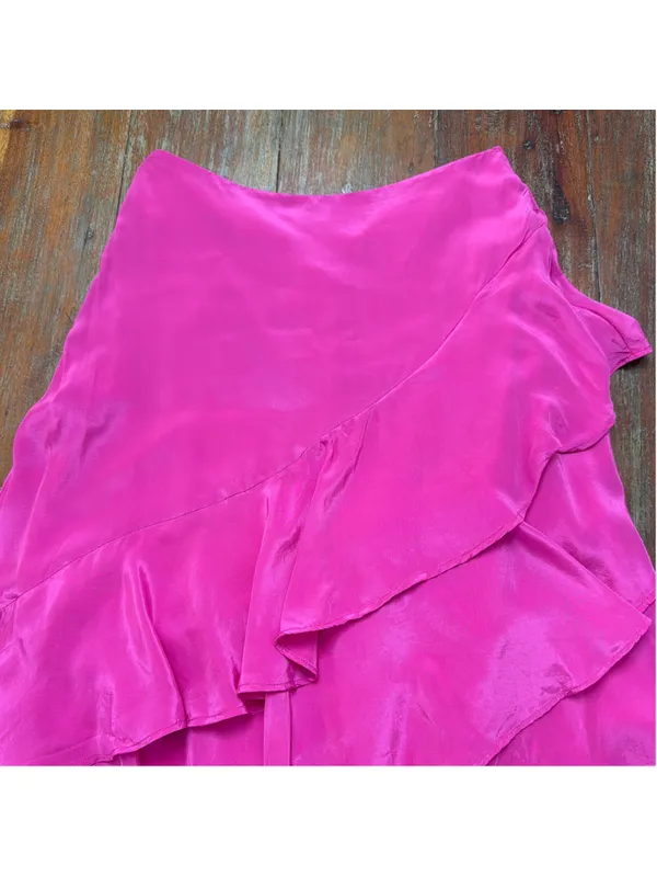 FARM RIO Dark Pink Marrocaine Ruffle High-Low Skirt NWT Flaws Size XXS - Image 2