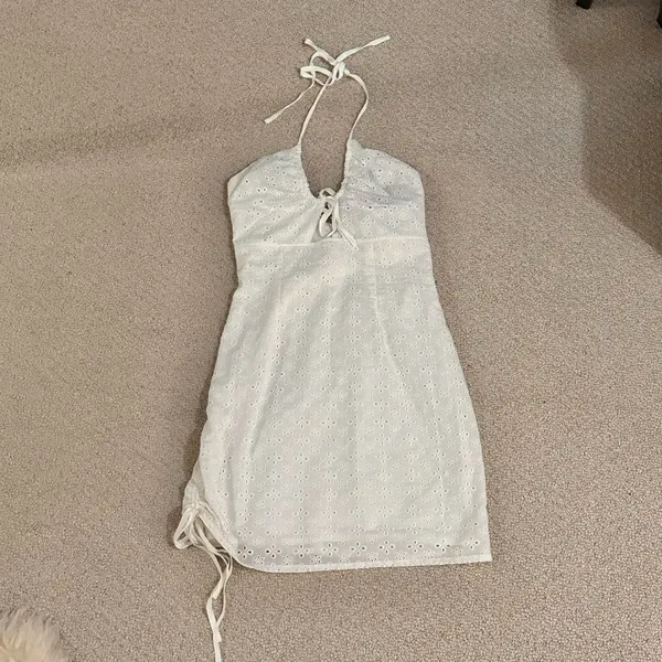 Tiger Mist White Eyelet Halter Mini Dress - Image 2