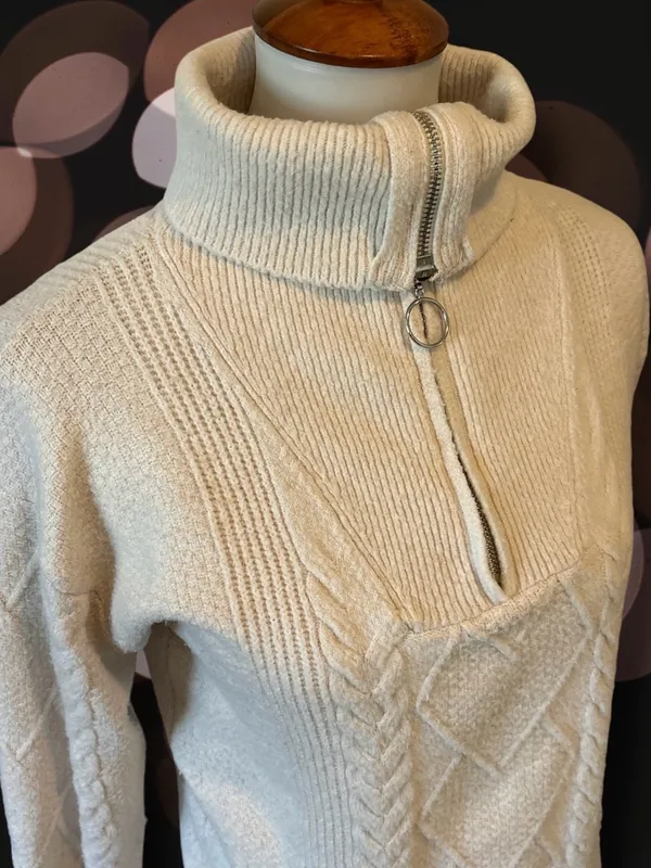 Olive & Oak Cream Cable Knit Half Zip Mock Neck Sweater Dress Small - Image 2